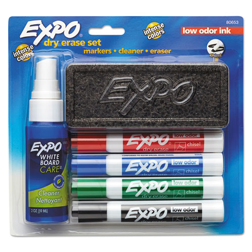 Low-Odor+Dry+Erase+Marker+Starter+Set%2C+Broad+Chisel+Tip%2C+Assorted+Colors%2C+4%2FSet