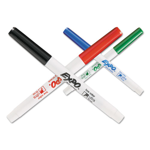 Image of Expo® Low-Odor Dry-Erase Marker, Extra-Fine Bullet Tip, Assorted Colors, 4/Pack
