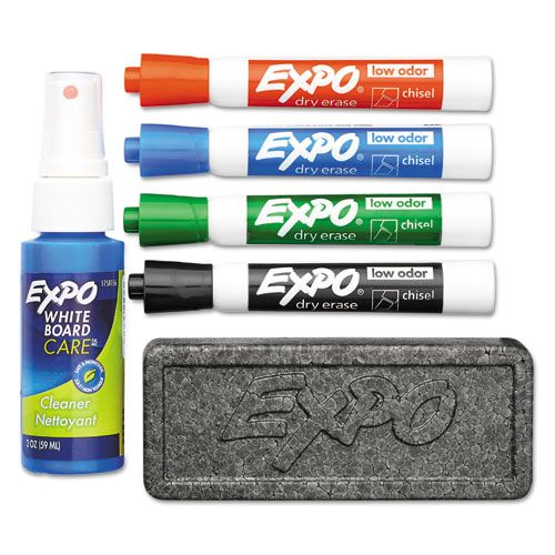 Image of Low-Odor Dry Erase Marker Starter Set, Broad Chisel Tip, Assorted Colors, 4/Set