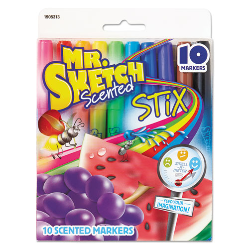 Image of Scented Stix Watercolor Marker Set, Fine Bullet Tip, Assorted Colors, 10/Set
