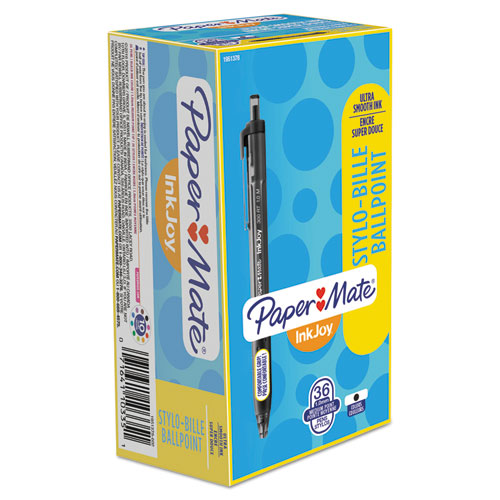 InkJoy 300 RT Ballpoint Pen, Refillable, Retractable, Medium 1 mm, Black Ink, Smoke Barrel, 36/Box