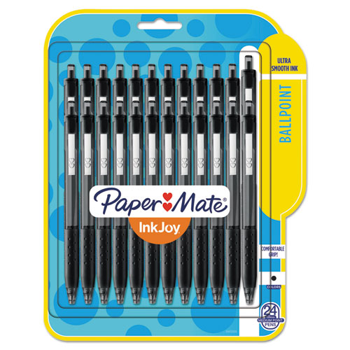Image of Paper Mate® Inkjoy 300 Rt Ballpoint Pen, Refillable, Retractable, Medium 1 Mm, Black Ink, Black Barrel, 24/Pack