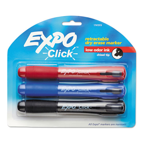 Click Dry Erase Marker, Broad Chisel Tip, Assorted Colors, 3/Set