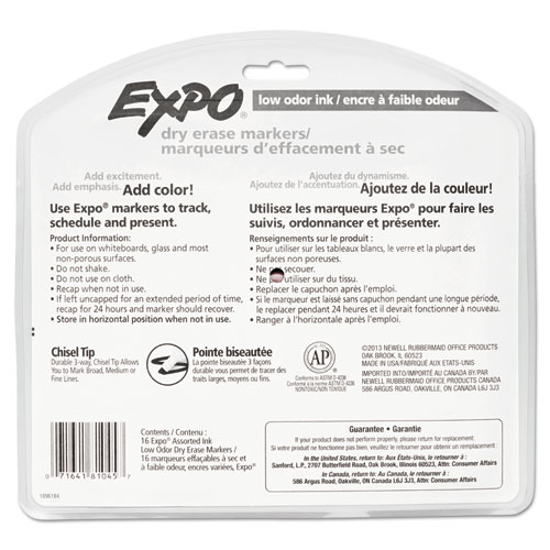 Low-Odor Dry-Erase Marker, Broad Chisel Tip, Assorted Colors, 16/Set