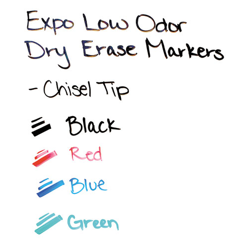 Image of Low-Odor Dry Erase Marker Starter Set, Broad Chisel Tip, Assorted Colors, 4/Set
