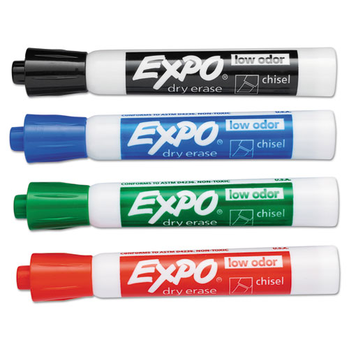 Image of Expo® Low-Odor Dry-Erase Marker, Broad Chisel Tip, Assorted Colors, 4/Set