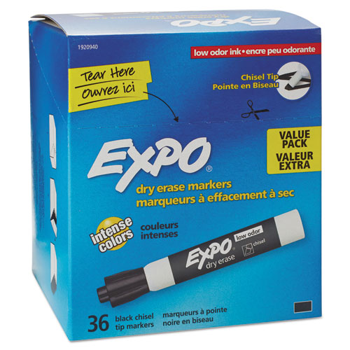 Image of Expo® Low-Odor Dry-Erase Marker Value Pack, Broad Chisel Tip, Black, 36/Box