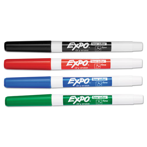 Image of Expo® Low-Odor Dry-Erase Marker, Fine Bullet Tip, Assorted Colors, 4/Set
