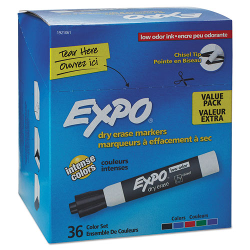 Image of Expo® Low-Odor Dry-Erase Marker Value Pack, Broad Chisel Tip, Assorted Colors, 36/Box