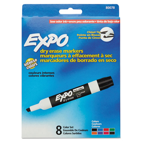 Low-Odor Dry-Erase Marker, Broad Chisel Tip, Assorted Colors, 8/Set | by Plexsupply