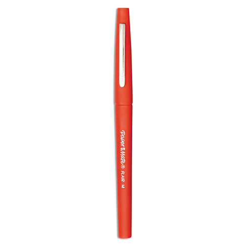 Image of Paper Mate® Point Guard Flair Felt Tip Porous Point Pen, Stick, Medium 0.7 Mm, Red Ink, Red Barrel, Dozen