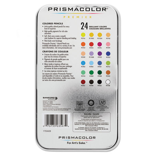 Image of Prismacolor® Premier Colored Pencil, 3 Mm, 2B (#1), Assorted Lead/Barrel Colors, 24/Pack
