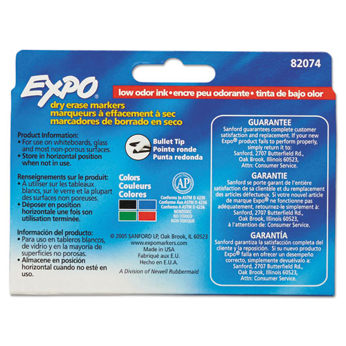 Image of Expo® Low-Odor Dry-Erase Marker, Medium Bullet Tip, Assorted Colors, 4/Set
