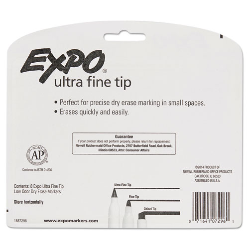 Low-Odor Dry-Erase Marker, Extra-Fine Bullet Tip, Assorted Colors, 8/Set