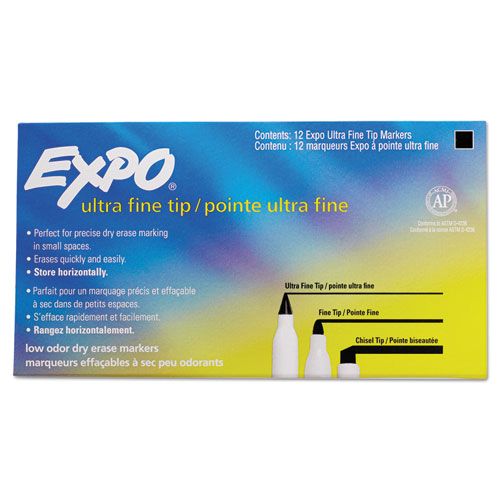 Low-Odor Dry-Erase Marker, Extra-Fine Needle Tip, Black, Dozen