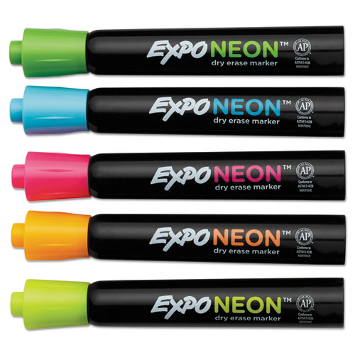 Neon Windows Dry Erase Marker, Broad Bullet Tip, Assorted Colors, 5/Pack