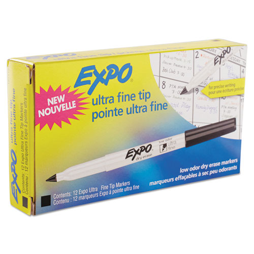 Low-Odor Dry-Erase Marker, Extra-Fine Needle Tip, Black, Dozen | by Plexsupply