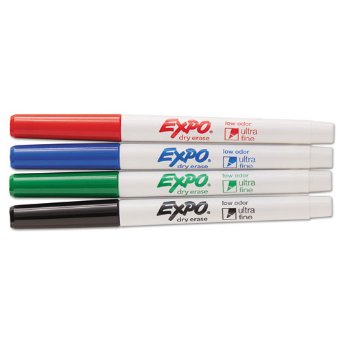 Image of Expo® Low-Odor Dry-Erase Marker, Extra-Fine Bullet Tip, Assorted Colors, 4/Pack