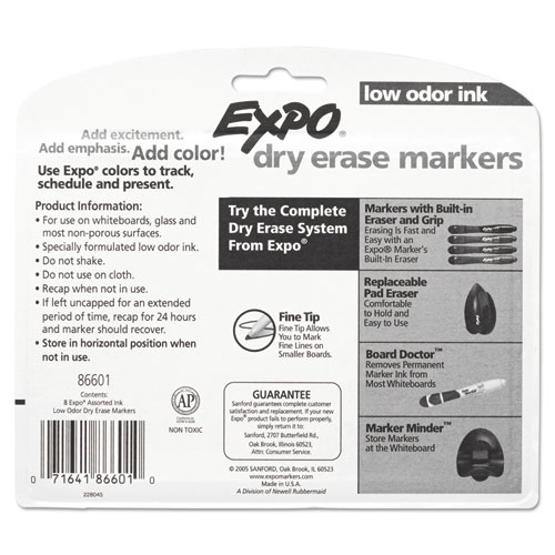 Image of Expo® Low-Odor Dry-Erase Marker, Fine Bullet Tip, Assorted Colors, 8/Set