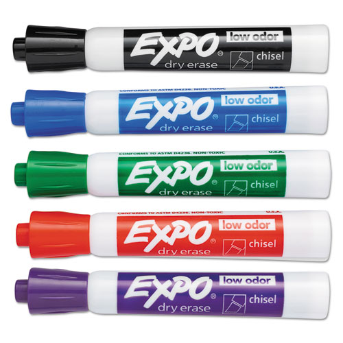 Image of Expo® Low-Odor Dry-Erase Marker Value Pack, Broad Chisel Tip, Assorted Colors, 36/Box