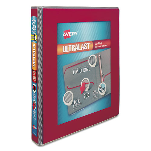 Image of UltraLast Heavy-Duty View Binder with One Touch Slant Rings, 3 Rings, 1" Capacity, 11 x 8.5, Red