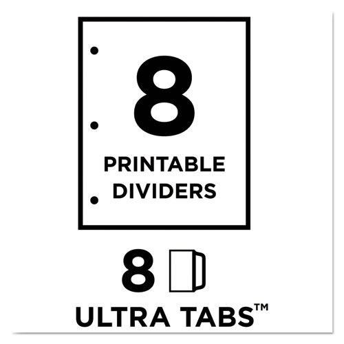 MOVABLE TAB DIVIDERS WITH COLOR TABS, 8-TAB, 11 X 8.5, WHITE, 1 SET