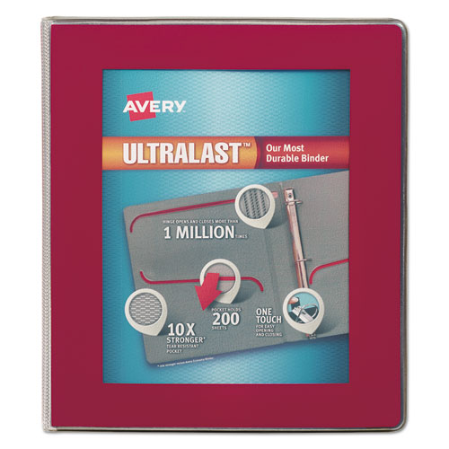 UltraLast Heavy-Duty View Binder with One Touch Slant Rings, 3 Rings, 1" Capacity, 11 x 8.5, Red