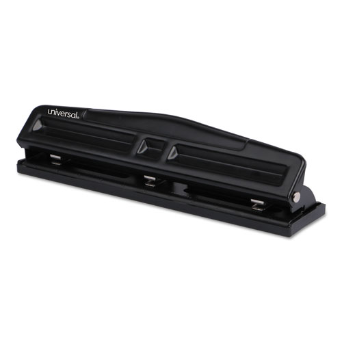 Image of Universal® 12-Sheet Deluxe Two- And Three-Hole Adjustable Punch, 9/32" Holes, Black