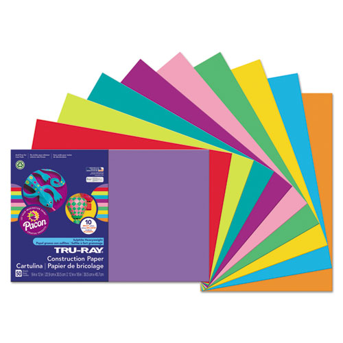 Image of Pacon® Tru-Ray Construction Paper, 76 Lb Text Weight, 12 X 18, Assorted Bright Colors, 50/Pack