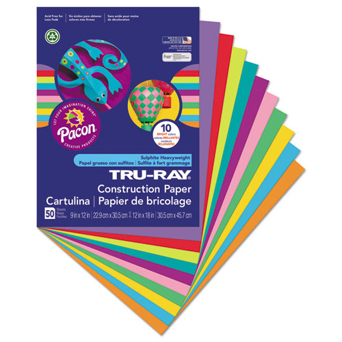 Image of Pacon® Tru-Ray Construction Paper, 76 Lb Text Weight, 9 X 12, Assorted Bright Colors, 50/Pack