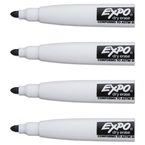 Image of Expo® Magnetic Dry Erase Marker, Fine Bullet Tip, Black, 4/Pack
