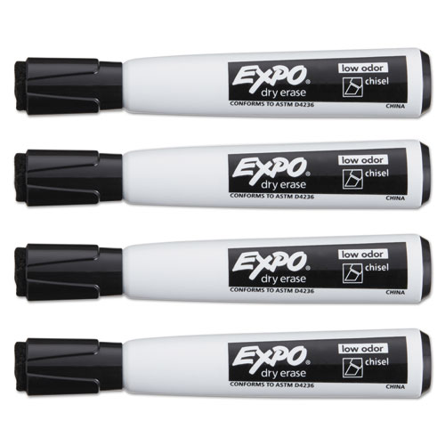 Image of Expo® Magnetic Dry Erase Marker, Broad Chisel Tip, Black, 4/Pack