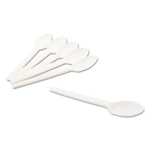 Corn Starch Cutlery, Spoon, Plastic, White, 100/Pack