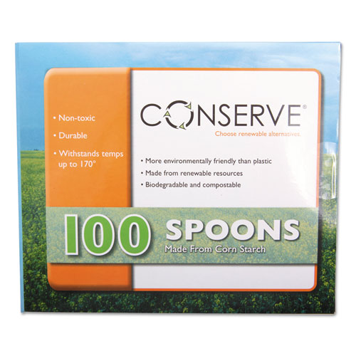 Image of Conserve® Corn Starch Cutlery, Spoon, White, 100/Pack