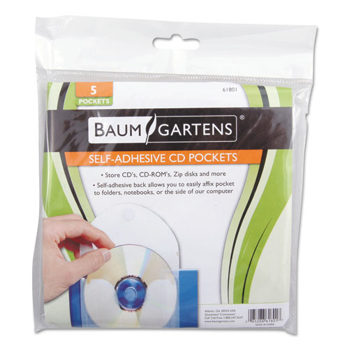 Image of Baumgartens® Cd Pocket, 1 Disc Capacity, Clear/White, 5/Pack