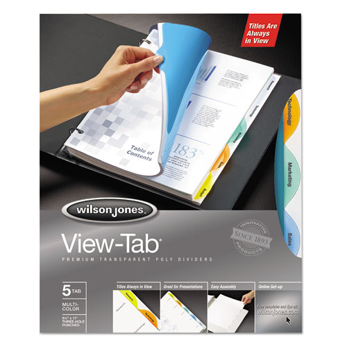 Round View-Tab Transparent Index Dividers, 5-Tab, 11 x 8.5, Assorted, 1 Set