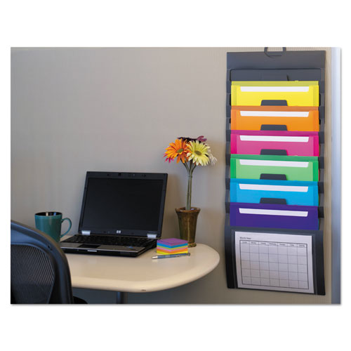 Cascading Wall Organizer, 14.25 x 33, Letter, Gray with 6 Bright Color Pockets