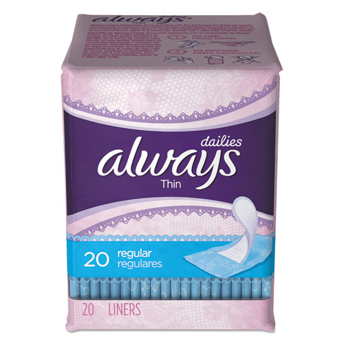 Always® Dailies Thin Liners, Regular, 20/Pack, 24 Pack/Carton