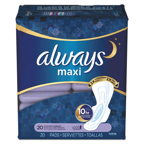 Always® Maxi Pads, Extra Heavy Overnight, 20/Pack, 6/Carton