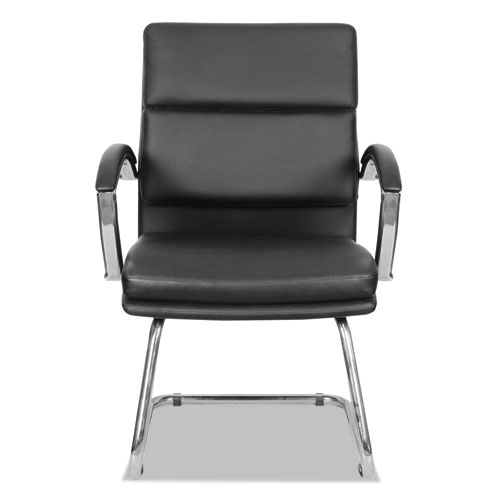 Image of Alera® Neratoli Slim Profile Stain-Resistant Faux Leather Guest Chair, 23.81" X 27.16" X 36.61", Black Seat/Back, Chrome Base