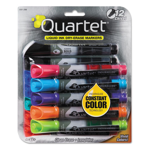 EnduraGlideDry Erase Marker, Broad Chisel Tip, Assorted Colors, 12/Set | by Plexsupply