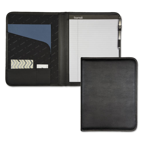 Samsill® Professional Padfolio, Storage Pockets/Card Slots, Writing Pad, Black