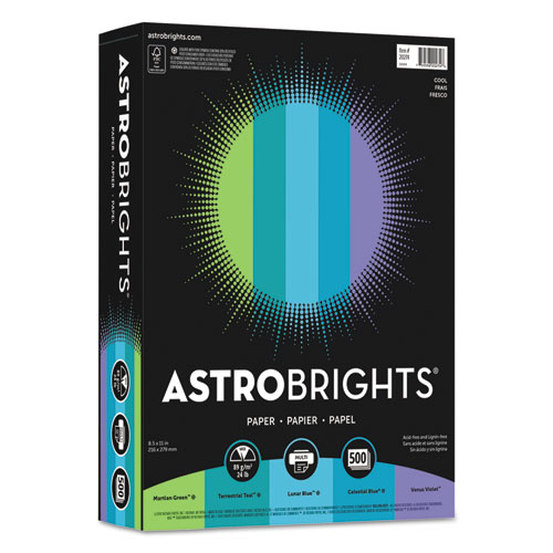 Astrobrights® Color Paper - "Cool" Assortment, 24lb, 8 1/2 x 11, 5 Colors, 500 Sheets