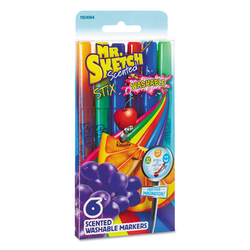WASHABLE MARKERS, EXTRA-FINE BULLET TIP, ASSORTED COLORS, 6/SET