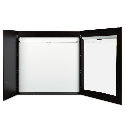 Mastervision® Conference Cabinet, Porcelain Magnetic Dry Erase Board, 48 X 48, White Surface, Ebony Wood Frame
