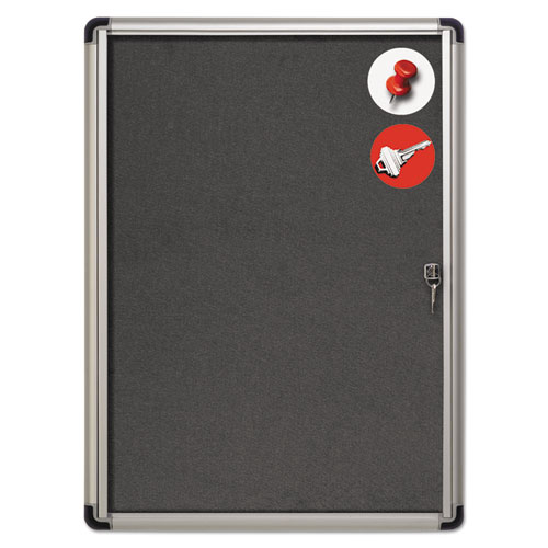 MasterVision® Slim-Line Enclosed Fabric Bulletin Board, 28 x 38, Aluminum Case