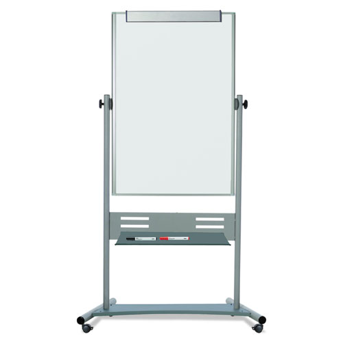 Magnetic Reversible Mobile Easel, Vertical Orientation, 35.4" x 47.2", Board, 80" Tall Easel, White/Silver