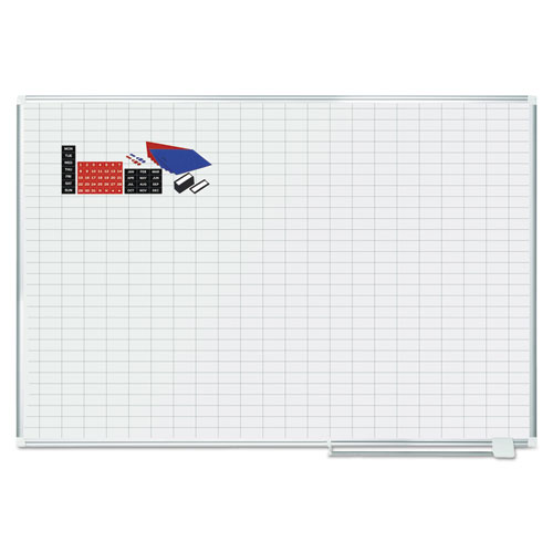 Mastervision® Gridded Magnetic Steel Dry Erase Planning Board With Accessories, 1 X 2 Grid, 72 X 48, White Surface, Silver Aluminum Frame
