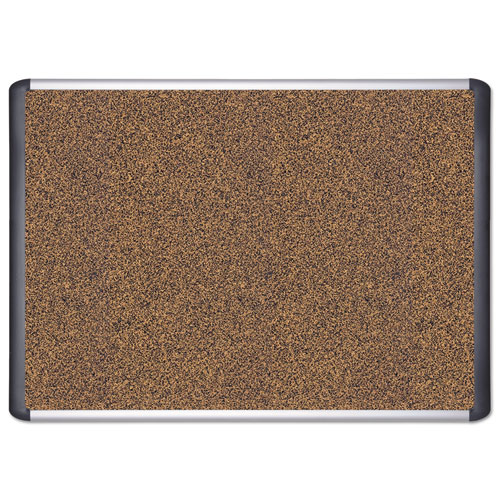 Tech Cork Board, 36 x 24, Tan Surface, Silver/Black Aluminum Frame