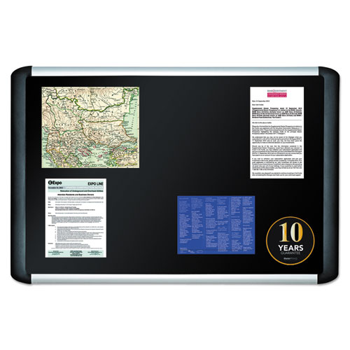 Image of Mastervision® Soft-Touch Bulletin Board, 48 X 36, Black Fabric Surface, Aluminum/Black Aluminum Frame